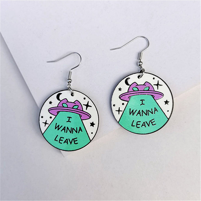 Wholesale Space Cat Alien Acrylic Earrings JDC-ES-ChouD022