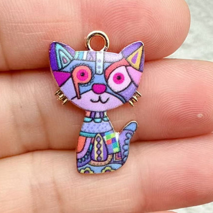 Wholesale 10pcs 21-color KC Gold Drop Oil DIY Creative Realistic Standing Cat Pendant Ornament