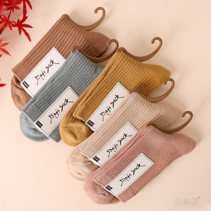 Wholesale Socks made of pure cotton, versatile in the middle tube, double needle long socks, thick socks, simple and solid color