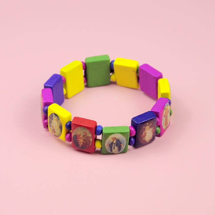 Wholesale Fashion colored bracelet, environmentally friendly water-based paint, wooden block bracelet