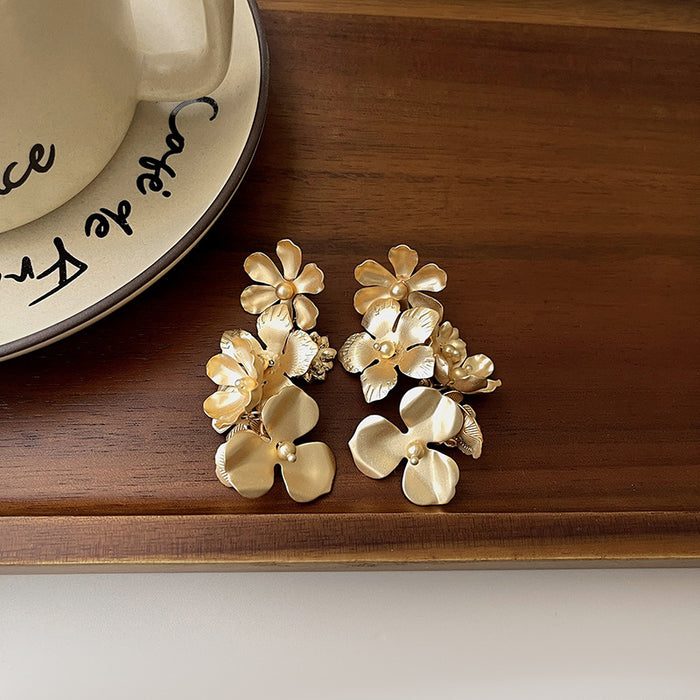 Wholesale Small niche gold retro flower long tassel multi-layer earrings for women