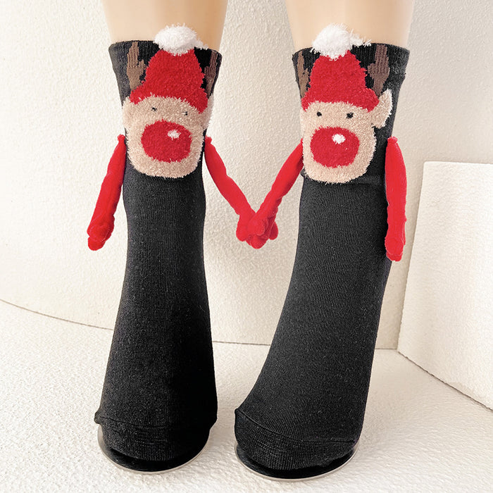 Wholesale Christmas magnetic hand-holding socks women' s cotton socks couple mid-calf length socks New Year gift socks