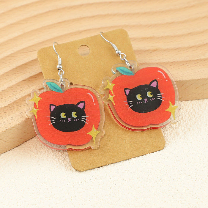 Wholesale Cute Cartoon Bread Cake Big Eyes Fruit Apple Kitten Birthday Ladies Acrylic Earrings