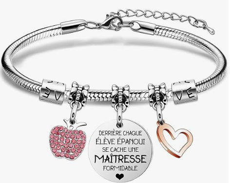 Wholesale Stainless steel chain bracelet with hollowed out heart-shaped circular hanging tag, engraved pendant, diamond inlaid butterfly pendant, stainless steel bracelet