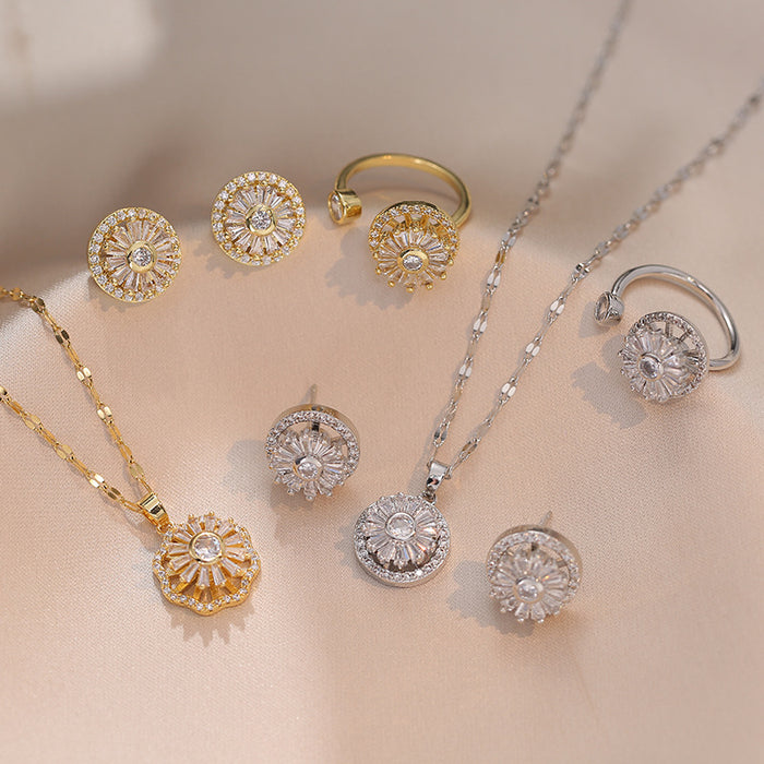 Wholesale Necklace zircon necklace niche earrings fashion set titanium steel lock chain