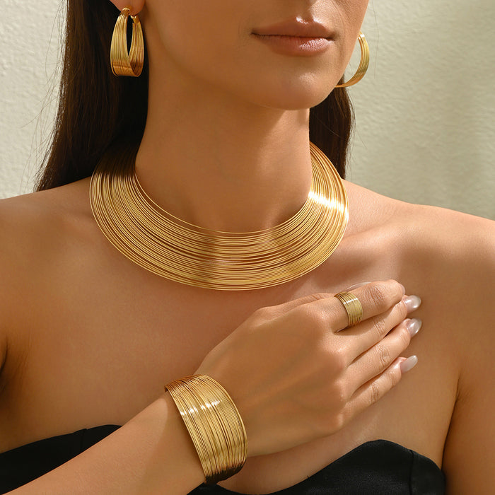 Wholesale Multi-Layer Metal Jewelry Set Geometric Line Opening Adjustable Bracelet for Women