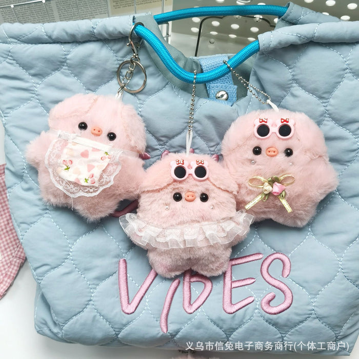 Wholesale Glasses pig cartoon bib pig plush pendant skirt pig doll key chain pendant toy pendant batch