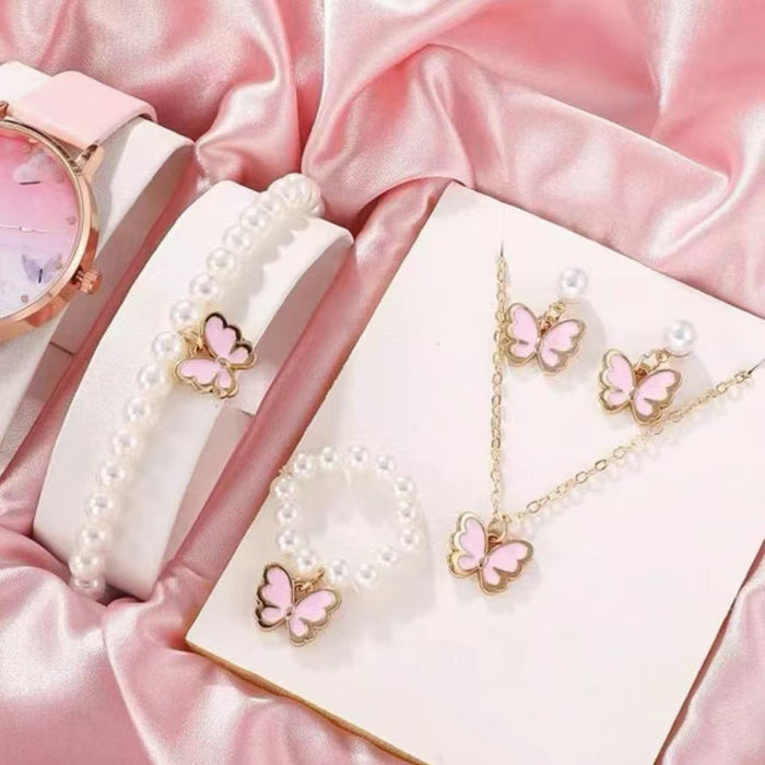 Wholesale Kids Butterfly Animal Jewelry Set Alloy Pearl Earrings Bracelet Necklace