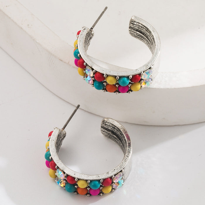 Wholesale Turquoise Western Ethnic Style Retro C-Shaped Earrings