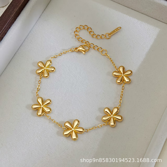 Wholesale Flower and Heart Titanium Steel Bracelet