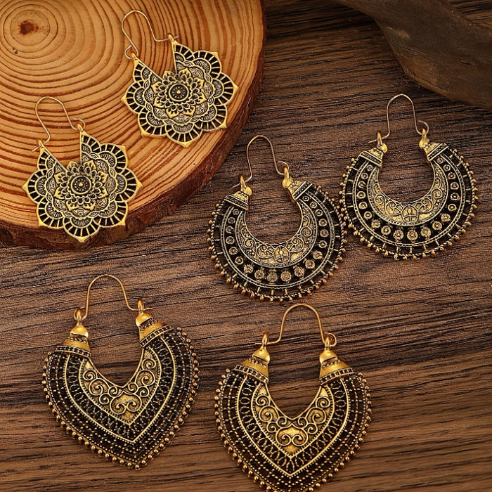 Wholesale Retro Bohemian Hollow Floral Earrings Set 3 Pairs Alloy Geometric Earrings