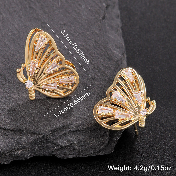 Wholesale Butterfly Wings Electroplated Three-Dimensional Earrings Set with Diamonds
