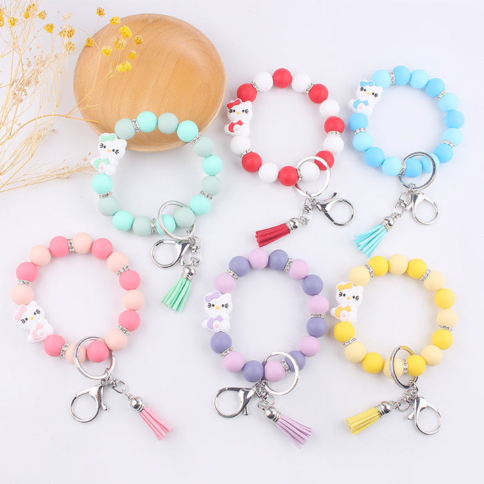 Wholesale Cartoon Silicone Beaded Wrist Keychain JDC-KC-GuangTian037