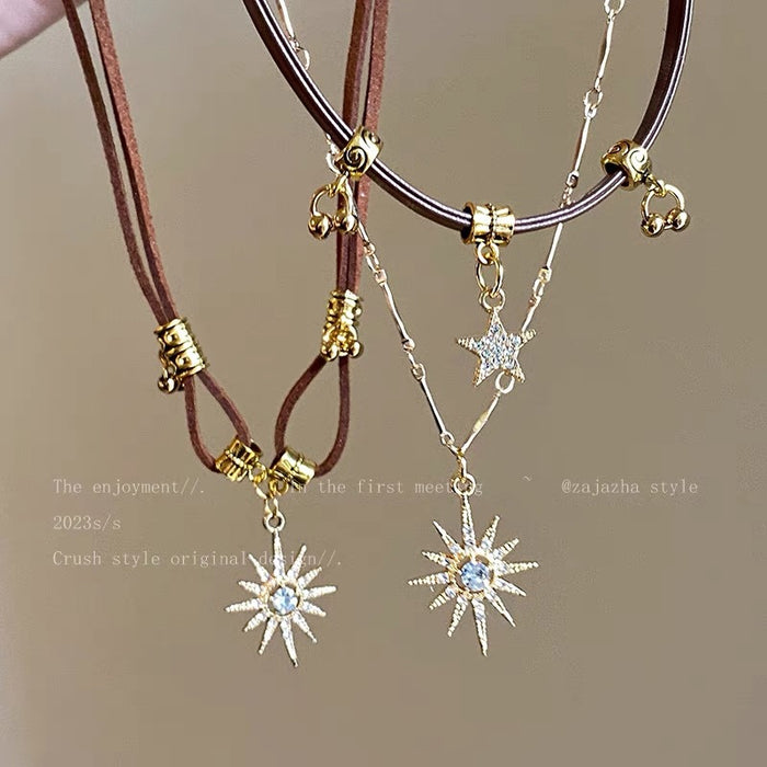 Wholesale Eight pointed star necklace, niche design, collarbone chain, double-layer stacked necklace