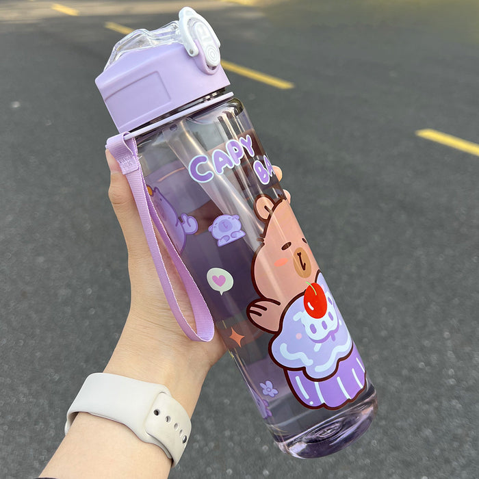 Wholesale  Straw Water Cup Cute Children' s Straw Cup Student Portable Cartoon Water Cup with Lanyard