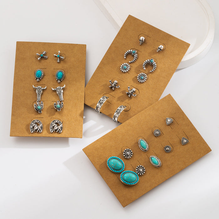 Wholesale Retro Ethnic Style Turquoise Earrings Set