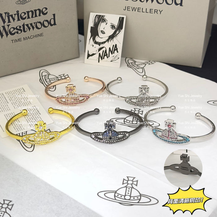 Wholesale Saturn Full Diamond Classic Planet Bracelet Opening Adjustable Punk Style Bracelet