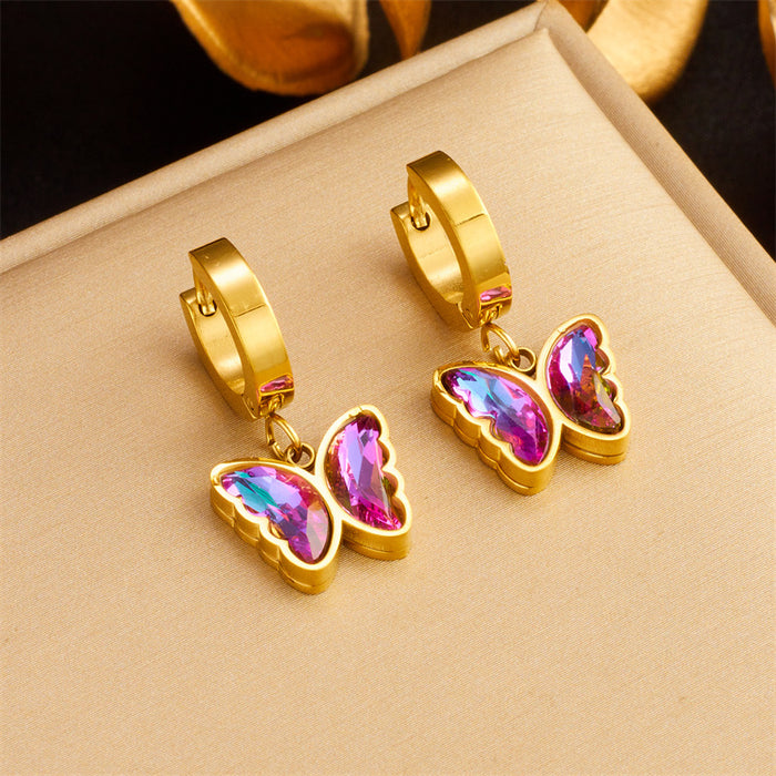 Wholesale Diamond Butterfly Gold Plated Titanium Steel Pendant Accessories Earrings