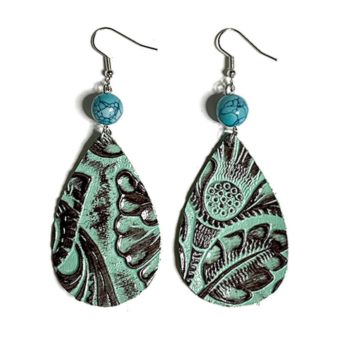 Wholesale Retro Leather Earrings Western Europe Long Water Drop Turquoise ing Horse Hair Earrings