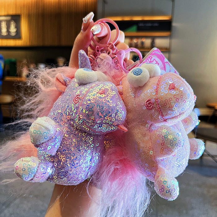 Wholesale Unicorn glitter keychain cute cartoon plush couple bag pendant