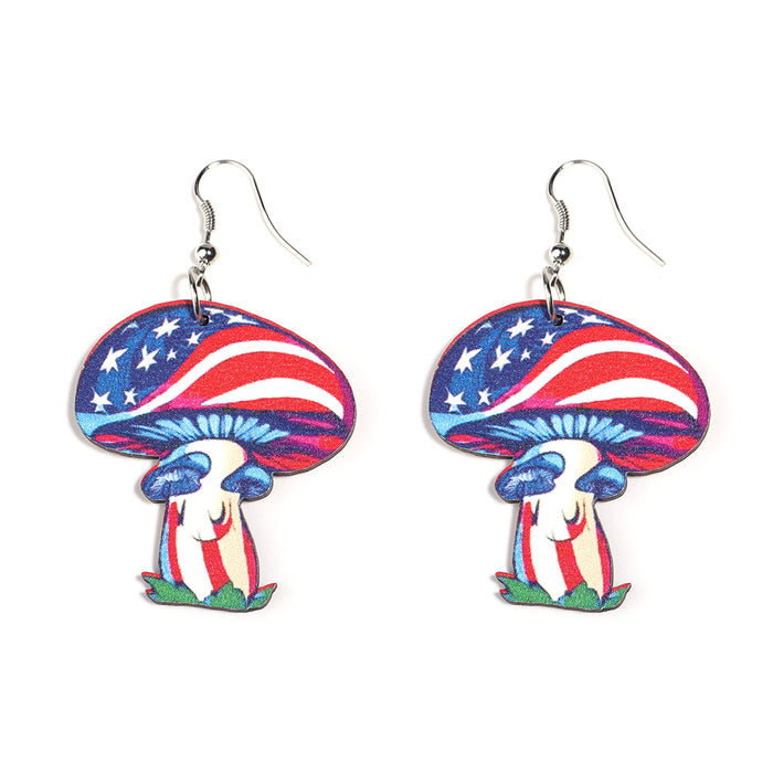 Wholesale American Independence Day Bull Head Unicorn Animal Series Wooden Print Earrings JDC-ES-ZiT004