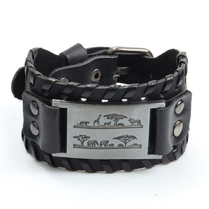 Wholesale Multi-layer Leather Wolf Head Men's Bracelet JDC-BT-FengH002