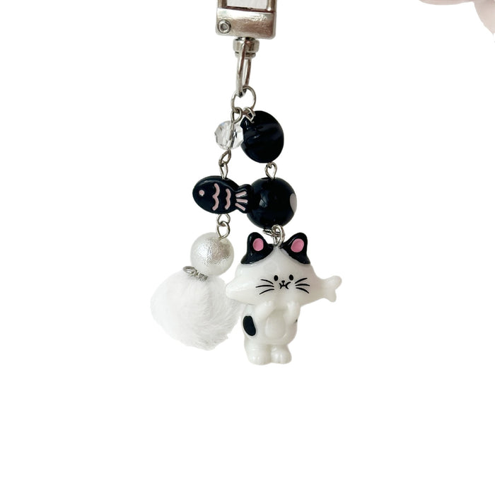 Wholesale Cartoon Loved Cat Keychain Love Hair Ball Beaded Mobile Phone Chain Backpack Hanging