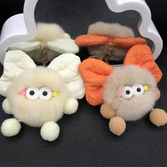 Wholesale Cute plush butterfly knot charcoal ball pendant keychain