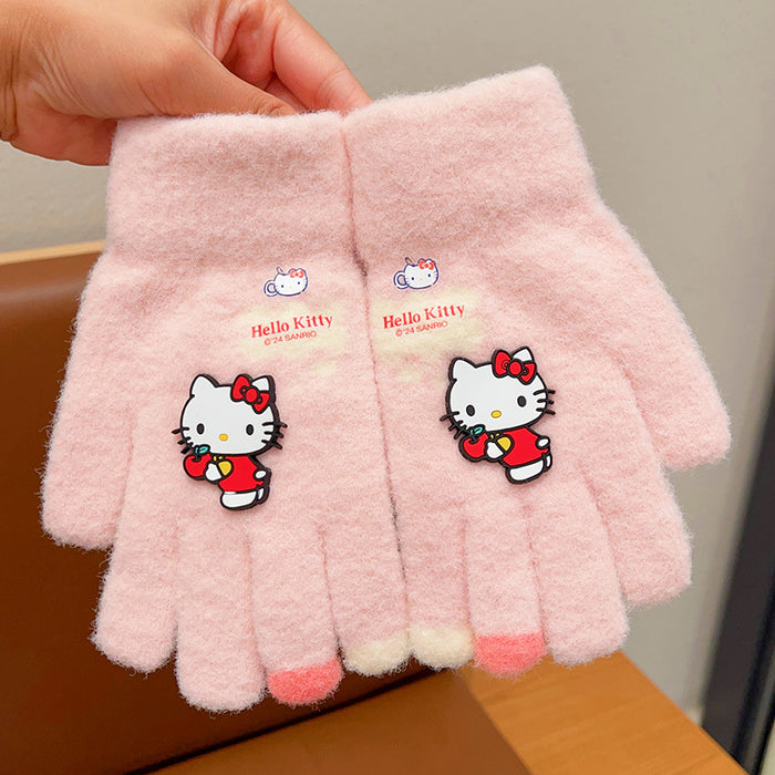 Wholesale Warm Gloves Cute Cartoon  fleece-lined Warm Five Finger Set
