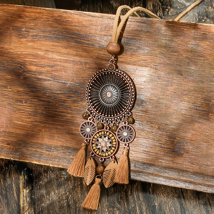 Wholesale Retro Bohemian Tassel Pendant Necklace Zinc Alloy Electroplated Geometric Pendant MOQ≥2