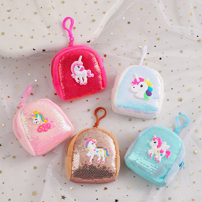 Wholesale Sequin Unicorn Coin Purse Children' s Cartoon Portable Coin Headset Storage Bag Cute Mini Bag