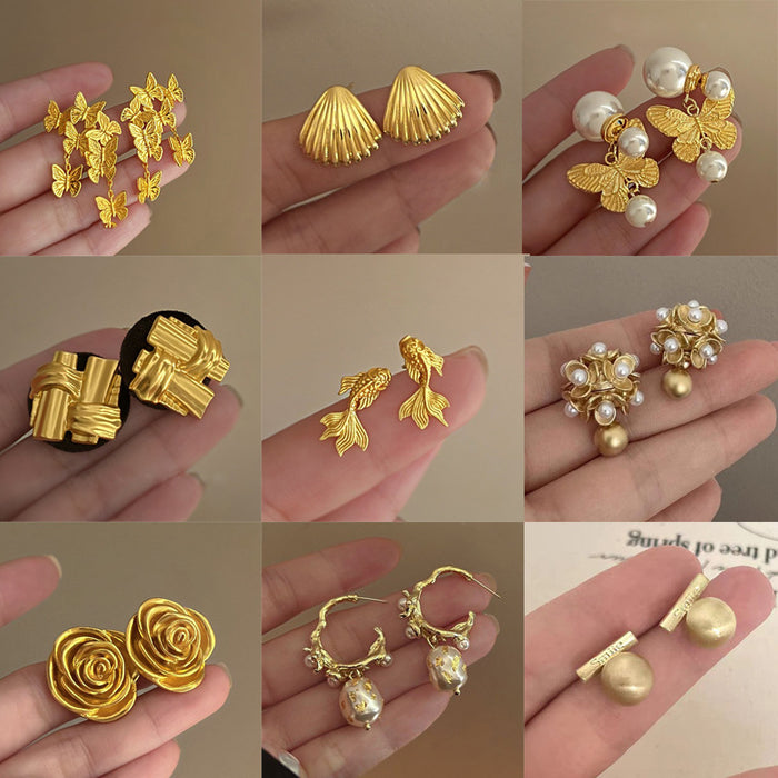 Wholesale Retro metallic butterfly earrings, high-end floral earrings, versatile, exaggerated, niche earrings