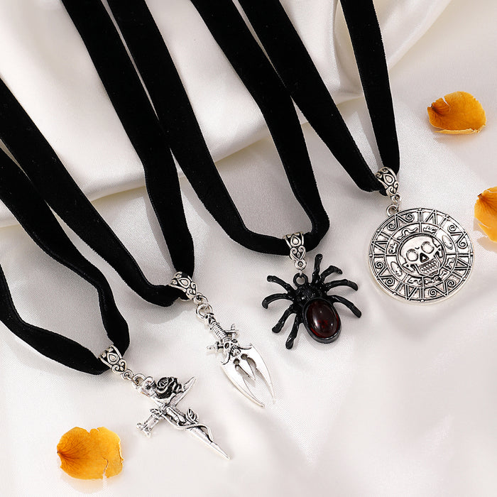 Wholesale pirate disc spider cross rose skull collar necklace women's neck chain choker