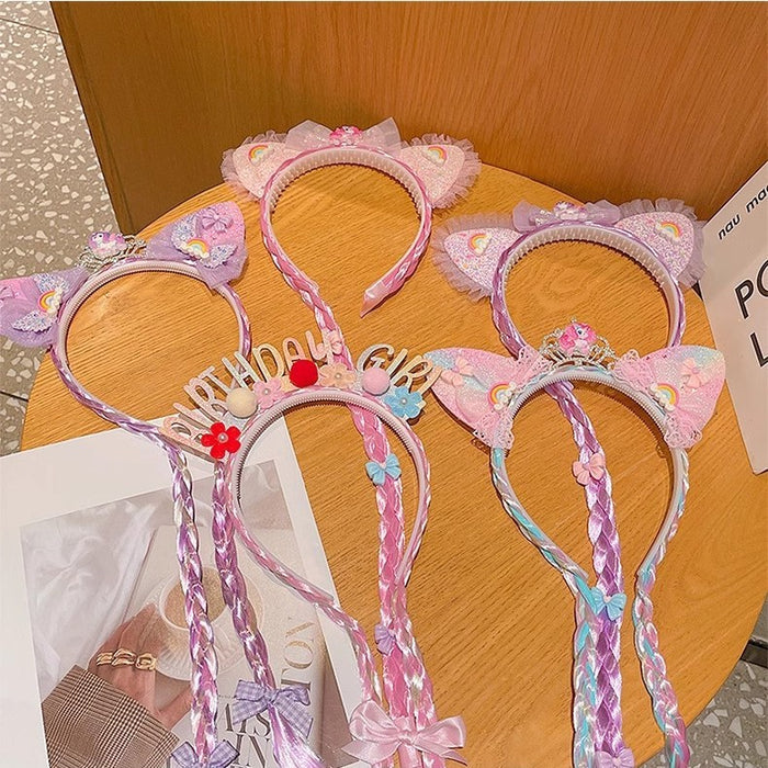 Wholesale Pony Sweet Gradient Wig Headband Girls Crown Headband Cartoon Hairpin