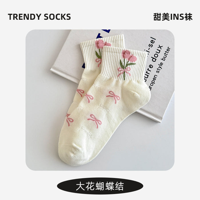 Wholesale Socks, cotton short socks, thin, cute and versatile, bow tie, anti odor, low top boat socks