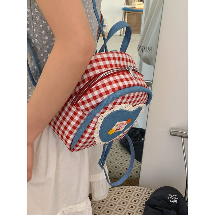 Wholesale Casual plaid canvas bag, fashionable college style backpack, cartoon cute backpack