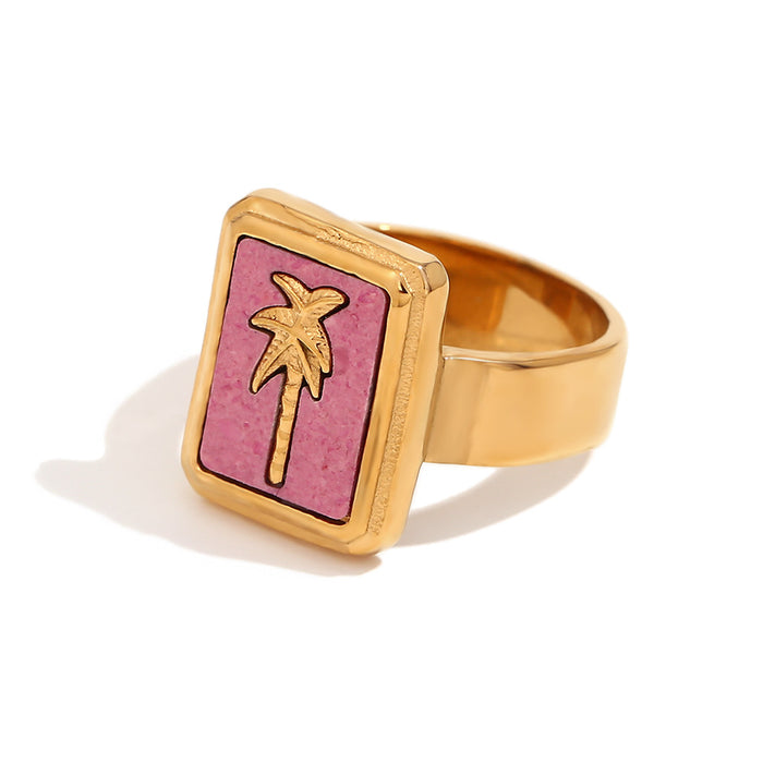 Wholesale Personalized Oil-Drip Ring Stainless Steel Plated with Gold Peach Heart Flower