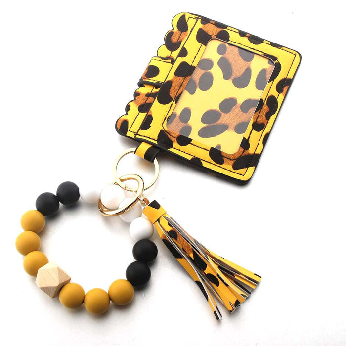 Wholesale Silicone Bracelet Wrist Keychain Leather PU Tassel Card Handstring Bracelet Key Ring for Women