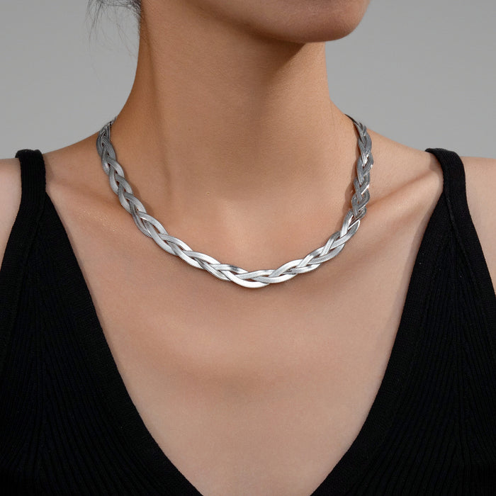 Wholesale 2pcs Stacked necklaces,  plain chain,  snake bone,  titanium steel chain