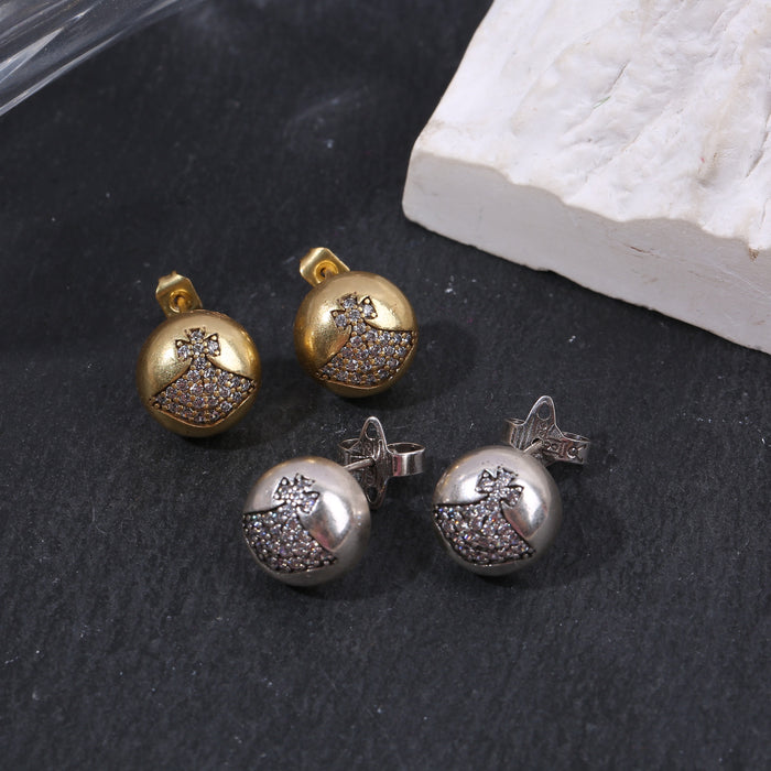 Wholesale Distressed micro-inlaid semi-circular planet earrings,  retro and personalized versatile earrings