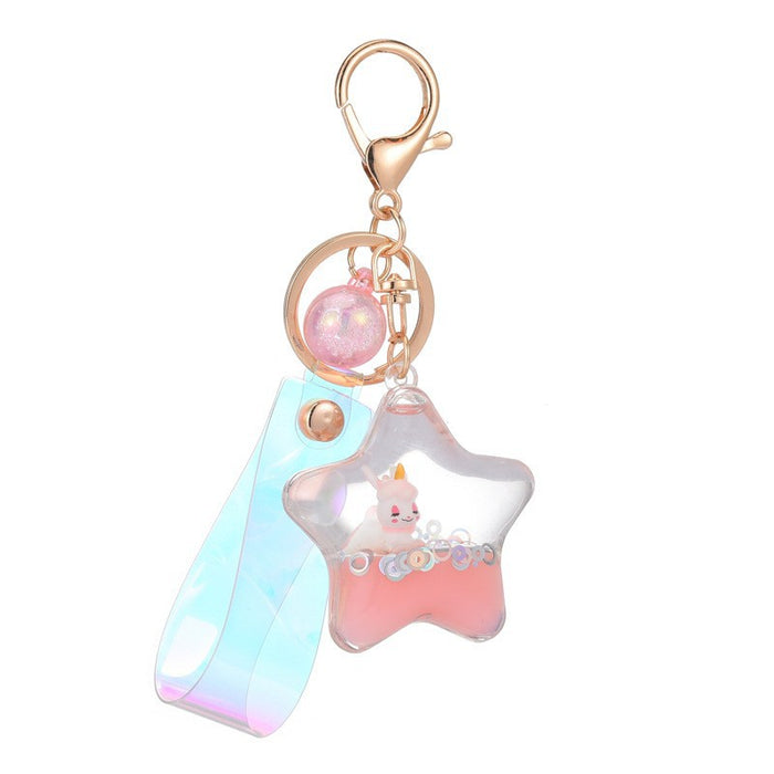 Wholesale Acrylic Oil Filled Five-pointed Star Unicorn Keychain JDC-KC-WoA045