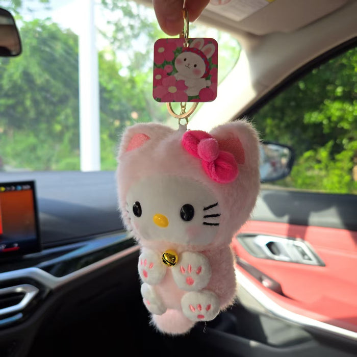Wholesale Long Tail Cat Bag Doll Black Leather Pendant Keychain