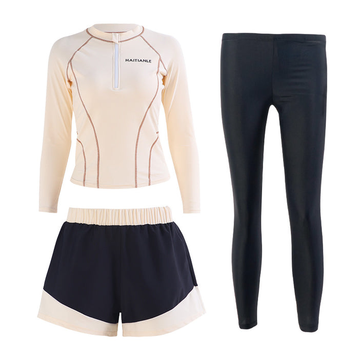 Wholesale Sunscreen swimsuit split three piece set long sleeved long pants hot spring surfing suit snorkeling sports swimsuit