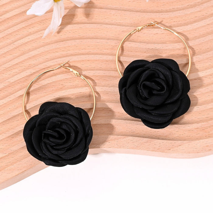 Wholesale Rose Ring Earrings New Exaggerated Elegant Flower Earrings Women's Versatile Charm Earrings