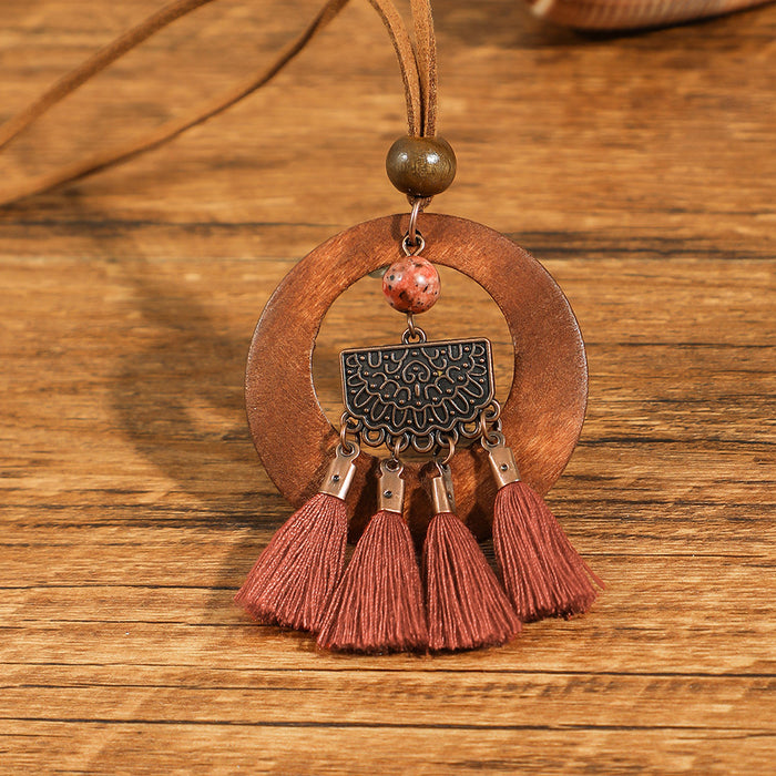 Wholesale Ethnic Literary Retro Tassel Flower Shell Necklace Fashion Accessory Gift MOQ≥2