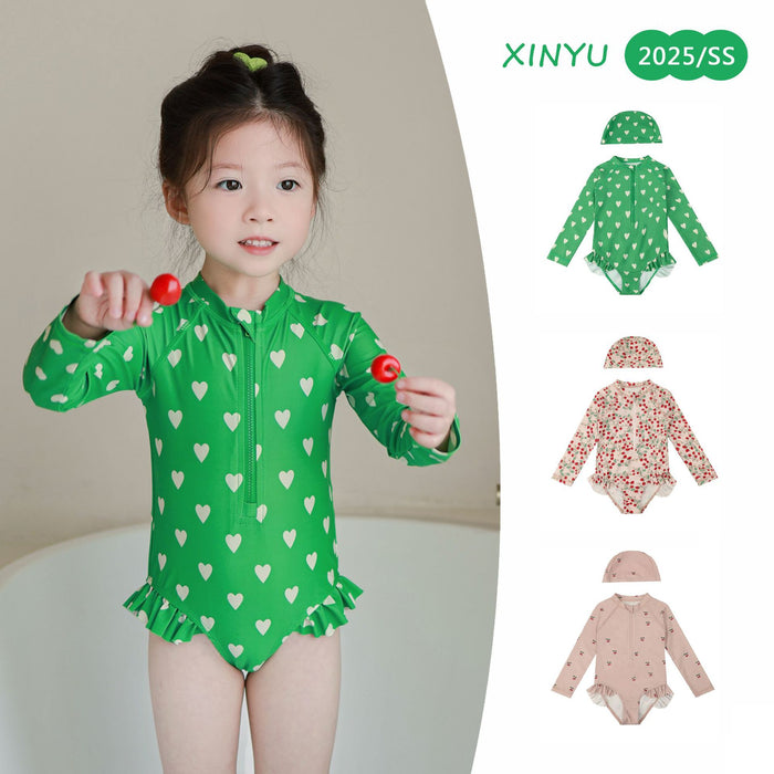 Wholesale Sunscreen one-piece swimsuit for girls, quick drying swimsuit, cute vacation swimsuit