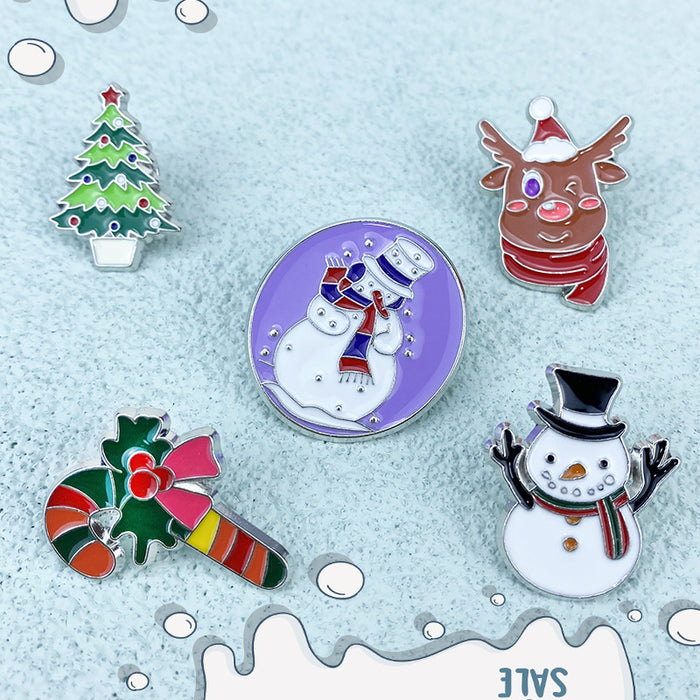 Wholesale Alloy Christmas Brooch Pin Snowman Elk Santa Tree Design Stylish Jewelry Accessory For Clothing Bags MOQ≥2