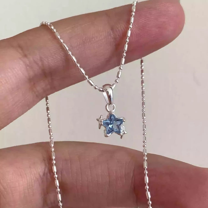 Wholesale Blue star necklace for women, light luxury, niche, versatile, high-end, collarbone chain, simple starry necklace