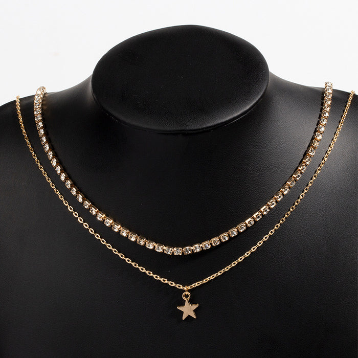 Wholesale Versatile jewelry, star studded diamond pendant, rhinestone claw chain, collarbone chain, multi-layer necklace