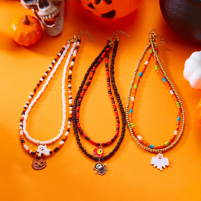 Wholesale  Double-Layer Stacked Necklace Ghost Splicing Contrasting Color Rice Beads Collarbone Chain for Women